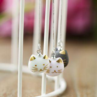 Ceramic Cat Threader Earrings