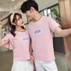 Couple Matching Lettering Short Sleeve T-shirt / Plain Shorts / Pleated Skirt