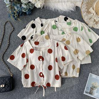 Short-sleeve Dotted Linen Top