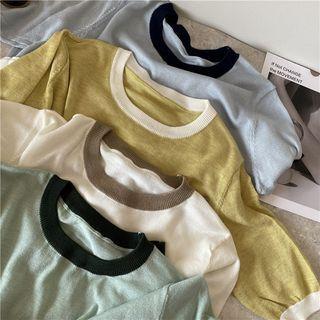 Contrast-trim Short Sleeve Knit T-shirt