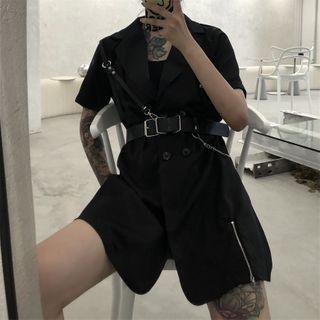 Double-buttoned Lapel Collar Shift Dress