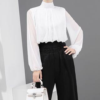 Plain Mock-neck Chiffon Blouse