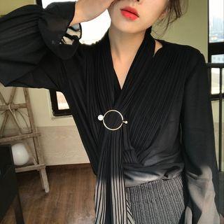 Ring-accent Color-block Long-sleeve Chiffon Blouse