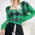 Set: Argyle Camisole + Argyle Long Sleeve Cropped Cardigan