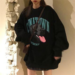 Dog-print Lettering Round Neck Pullover