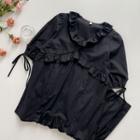 Short-sleeve V-neck Dress Black - One Size