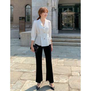 Shawl-collar Gathered-waist Blouse