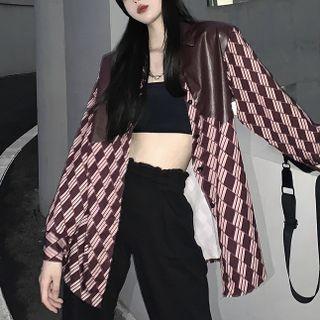 Printed Faux Leather Panel Jacket