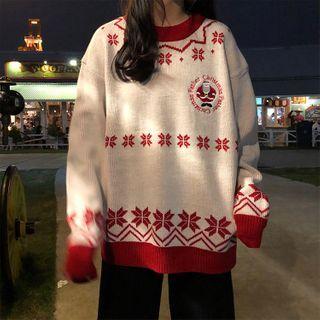Long-sleeve Christmas Embroidered Knit Sweater