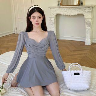 Long-sleeve Square Neck Swim Dress