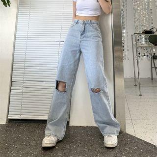 High Waist Distressed Loose-fit Jeans