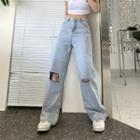 High Waist Distressed Loose-fit Jeans