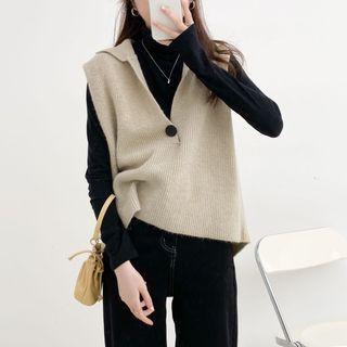 Plain Long-sleeve T-shirt / Collared Knit Vest