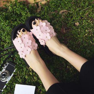Flower Applique Slide Sandals