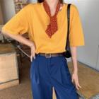Short-sleeve T-shirt / Wide Leg Pants / Dotted Scarf