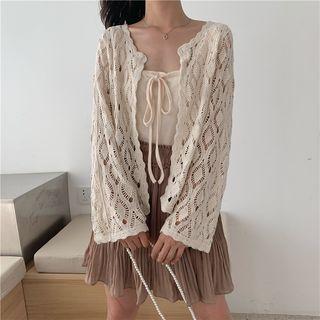 Tie-front Camisole / Lace Cardigan / Pleated Skirt