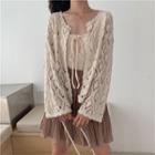 Tie-front Camisole / Lace Cardigan / Pleated Skirt