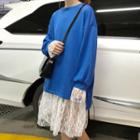 Set: Lace Trim Sweatshirt + Sleeveless Midi Lace Dress