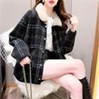 Fleece Collared Plaid Coat