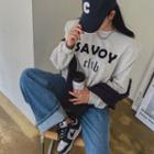 Layered-shoulder Letter Embroidered Sweatshirt