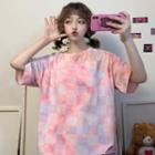 Elbow-sleeve Gradient Plaid T-shirt