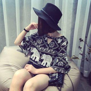 Shoert Sleeve Pattern Chiffon Top