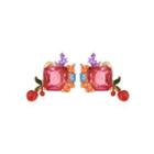 Fashion And Elegant Plated Gold Enamel Flower Red Cubic Zirconia Stud Earrings Golden - One Size
