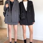 Double-breasted Blazer / High-waist Pleated Mini Skirt