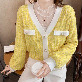 Plaid Cardigan Lemon Yellow - One Size