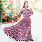 Set: Patterned Long-sleeve Top + Midi Skirt
