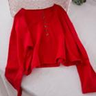 Long-sleeve Buttoned Crop T-shirt