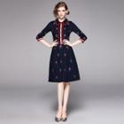 Strawberry 3/4-sleeve A-line Dress