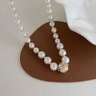 Flower Rhinestone Faux Pearl Necklace White & Gold - One Size