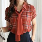 Tab-sleeve Checked Shirt With Scarf
