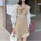 Long-sleeve Off Shoulder Striped Panel Dress