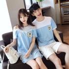 Couple Matching Short-sleeve Cutout-shoulder Dress / T-shirt