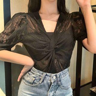 Short-sleeve Twisted Cutout Top