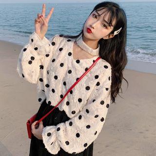 Bell-sleeve Dotted Lace Top As Shown In Figure - One Size