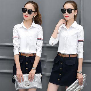 Set : Long-sleeve Blouse + Button-front Skirt