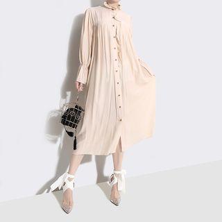 Ruffle Trim Midi Shirt Dress