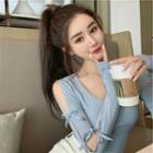 Long-sleeve Cut-out Ribbon Top
