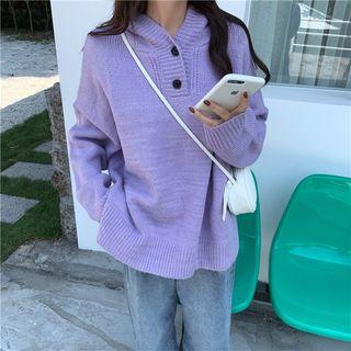 Half-button Knit Hoodie