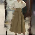 Faux Pearl Blouse / Midi A-line Skirt