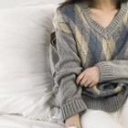 V-neck Argyle Wool Blend Sweater