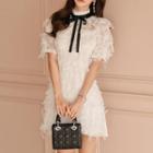 Bow Short-sleeve A-line Mini Lace Dress