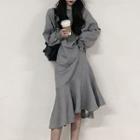 Drawstring Midi Hoodie Dress As Shown In Figure - One Size