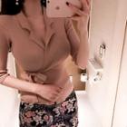 Collared 3/4-sleeve Wrap Cardigan