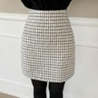 Zip-back Tweed Pencil Miniskirt