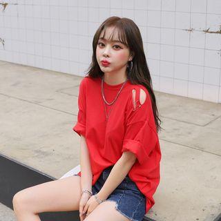 Safety-pin Distressed Loose-fit T-shirt