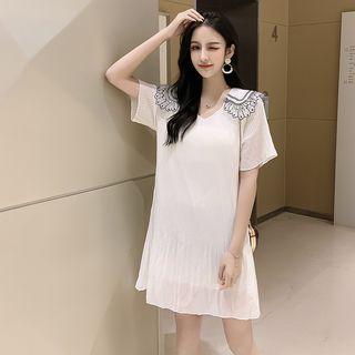 Short-sleeve Chiffon Draped Dress